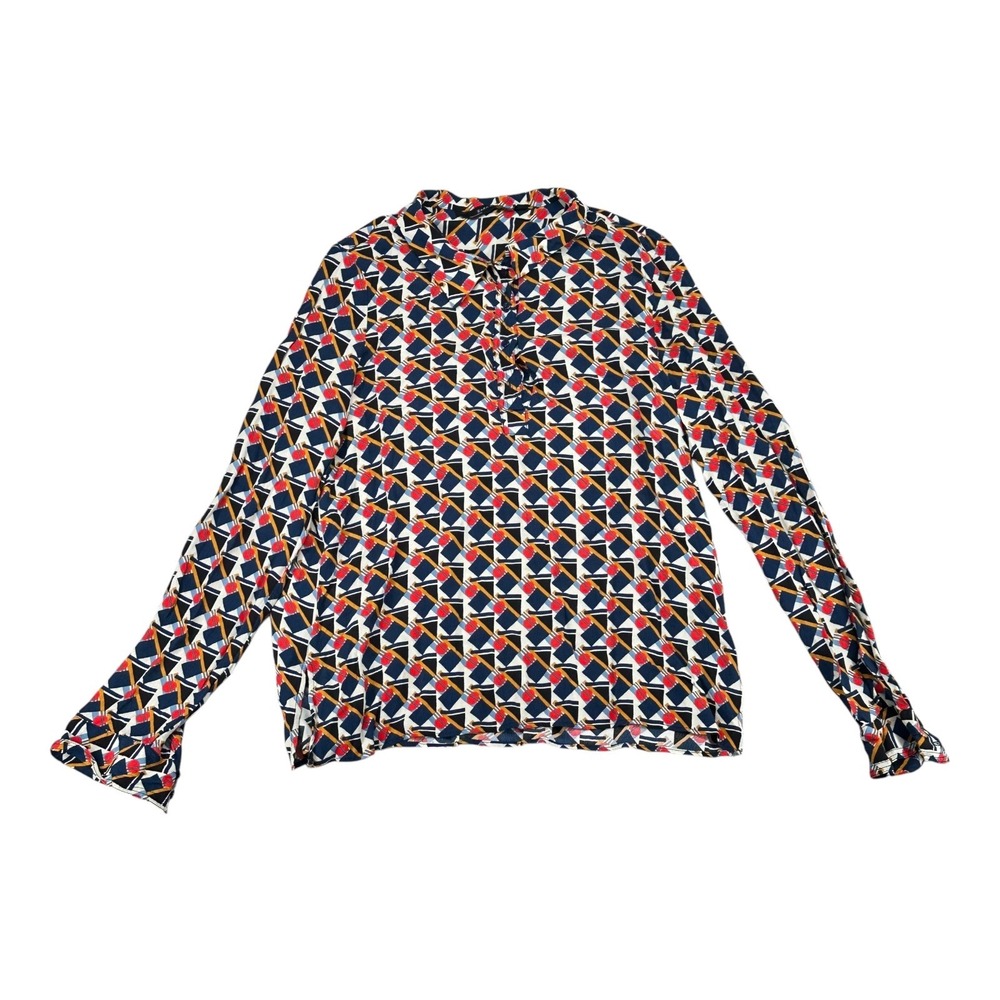 Zara Women's M Medium Geo Print Blouse Top Retro Office Career